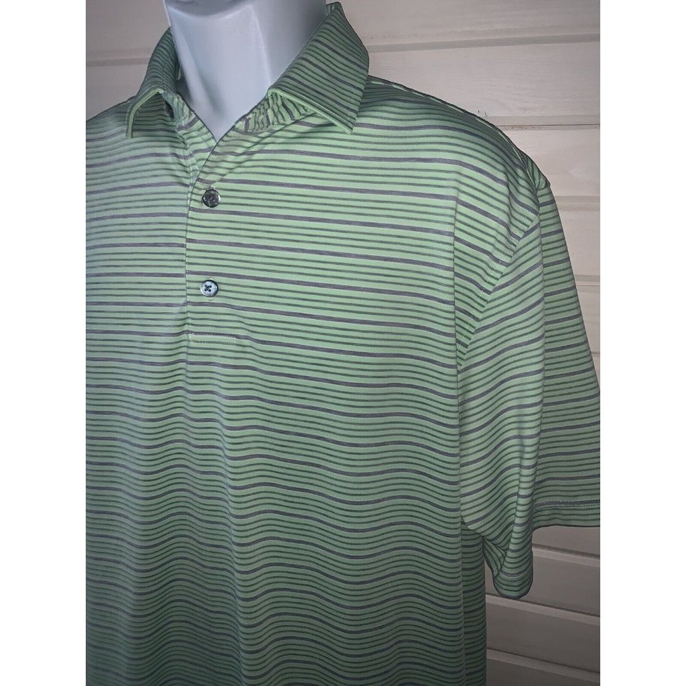 FootJoy Sz LARGE Lisle Men's Space Dye Stripe Golf Polo Green Gray Easy Care EUC